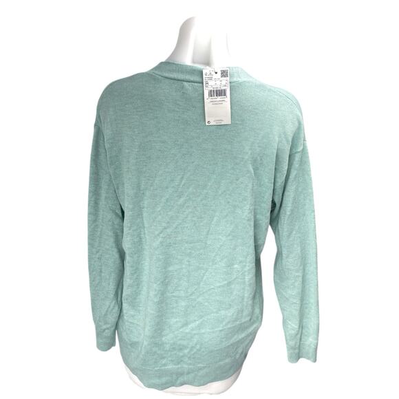 NEW MNG Mango Blue Long Sleeve Knit V Neck Button Up Cardigan Sweater Top Size M - Picture 2 of 5